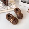 Girls Cotton Shoes Children Princess Plush Moccasin Shoes Simple Buckle Baby Warm Casual Shoes Autumn Winter 2024 New