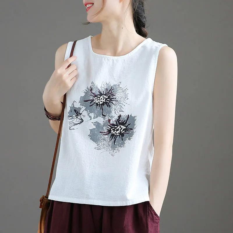 Безрукавки хлопковые свободные футболки с бретельками через шею женские летние безрукавки тонкие эластичные принтованные безрукавки