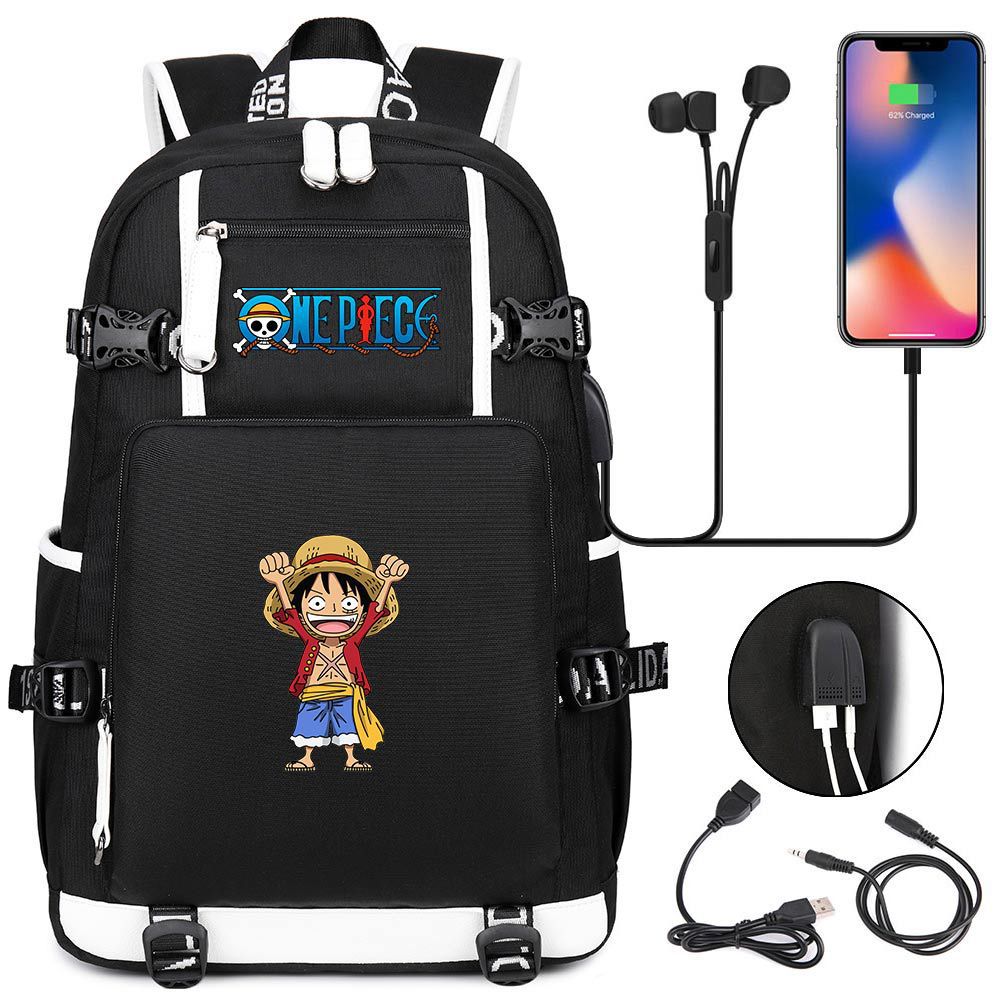 Рюкзак с USB-наушниками One Piece для подростков, студентов, повседневных поездок, Аниме-товары, Большая вместимость, Водонепроницаемый, Прочный