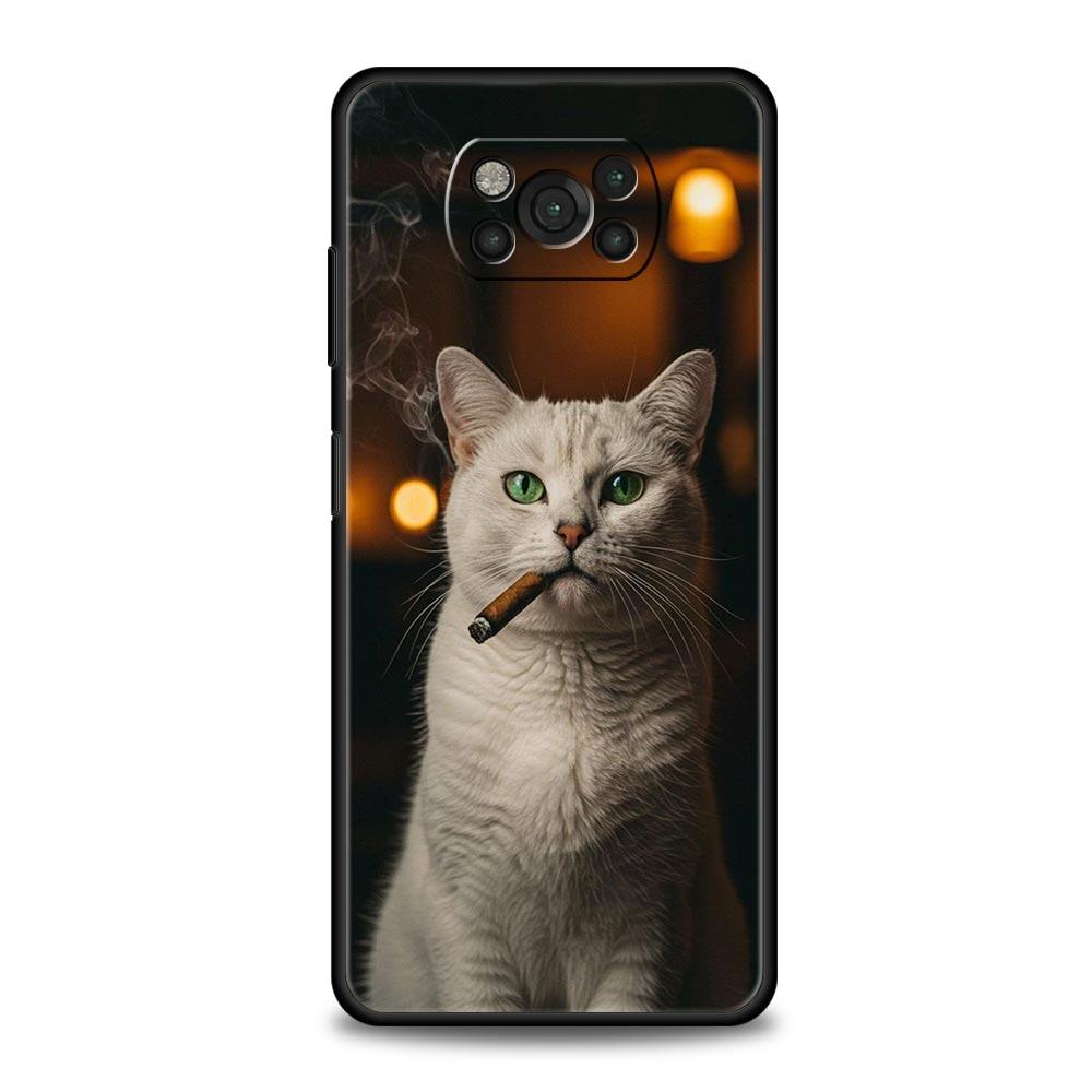 Модный Чехол для Телефона с Рисунком Курящего Котенка для Xiaomi Poco F7 F6 F5 F4 F3 X6 X5 X4 X3 NFC F7 Ultra M4 C51 C55 GT Мягкая TPU Крышка