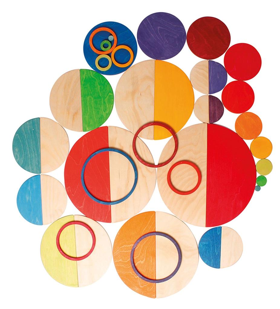 Grimm's Rainbow Semi-Circle Wooden Building Blocks, Educational Toy, Pretend Play Board, 18.5cm H X 37cm W X 0.8cm D (Largest Part)