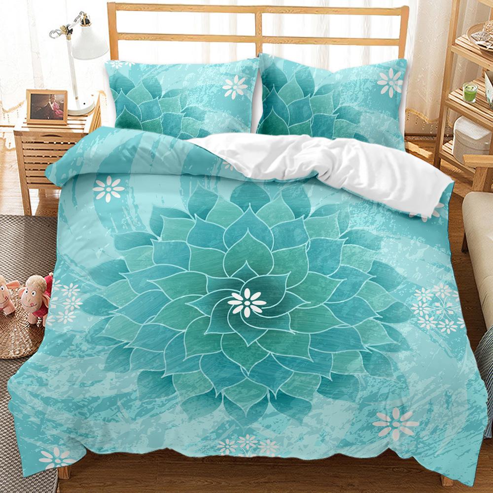 Bohemian Mandala Duvet Cover Set Twin Queen King Full Size,Blue Boho Chic Microfiber Bedding Set for Boys, Girls, Kids and Teens