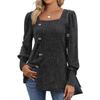 Autumn and Winter Women's Blouse Knitwear with Buckle Square Neck Solid Color Long Sleeve Tops