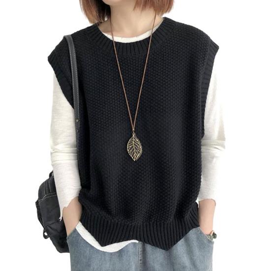 Женский вязаный жилет с круглым вырезом и подолом, теплый однотонный волнистый мягкий свободный повседневный женский жилет без рукавов