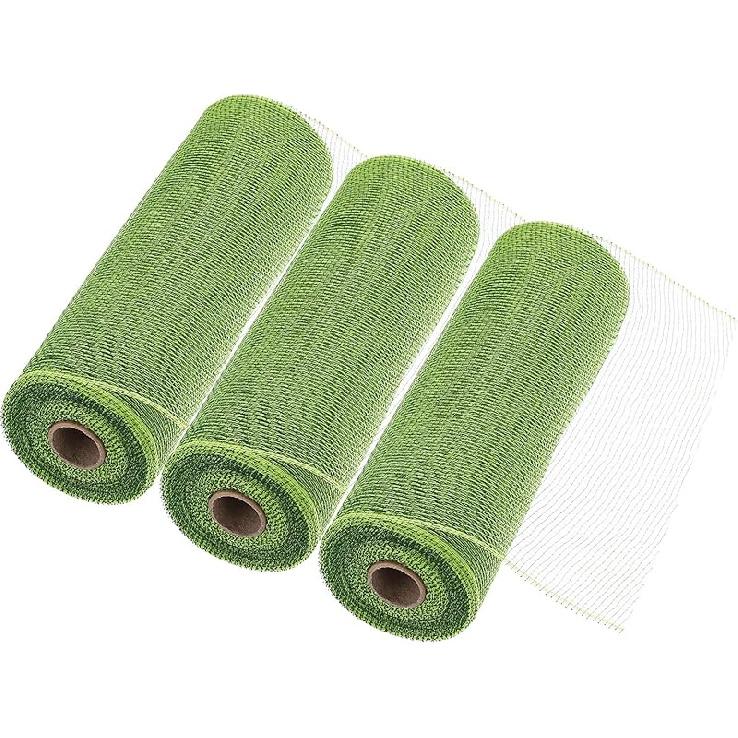 MECCANIXITY 3pcs 10 Inch Poly Burlap Mesh for Wreath, Decorative Mesh Fabric Ribbon 10 Yard for Fall Easter Christmas Flower Bow, Dark Green