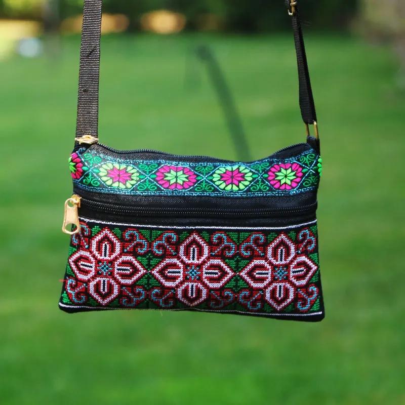 WTEMPO Ethnic Style Versatile Double Zipper Crossbody Bags Women Casual Shopping Single Shoulder Bags