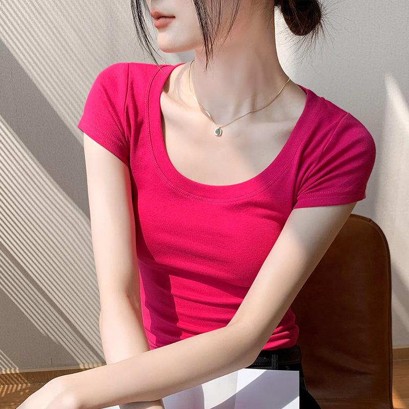 230g Pure Cotton Short-sleeved T-shirt for Women In Summer New Solid Color Round Neck Versatile Simple Base Shirt Korean Women's Clothing