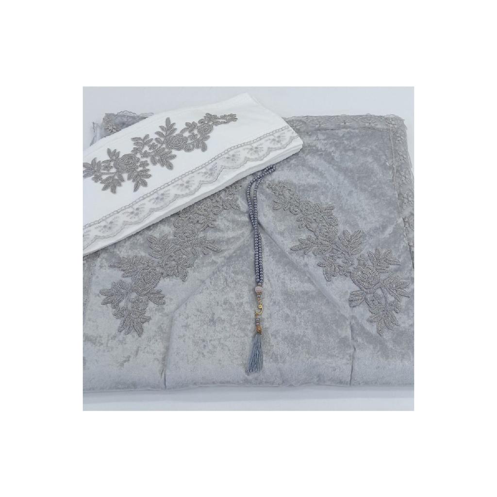 3 Piece Velvet Prayer Rug Towel Rosary Dowry Bundle Bridal Set