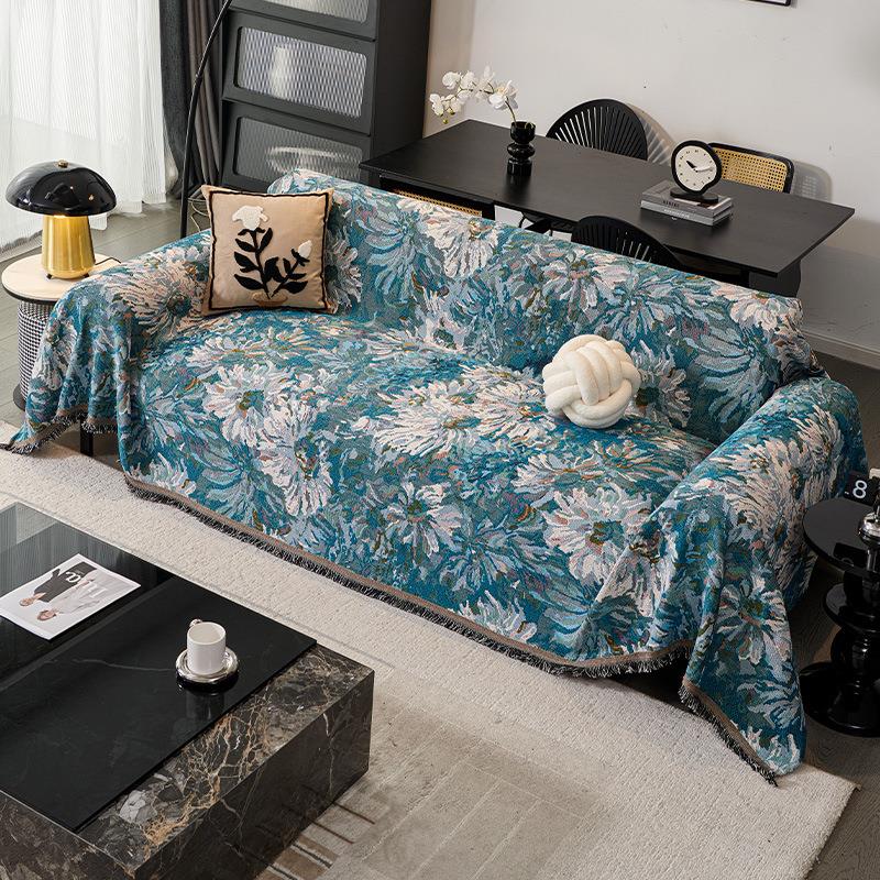 Синий Цветочный Чехол на Диван Реверсивный Эластичный Нескользящий Чехол для L-образного 2 3 4-местного Дивана