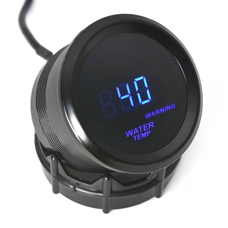 52mm Water Temperature Gauge Blue LED Light with 16mm-40mm Joint Pipe Adapter Black/Blue with Water Temp 1/8NPT Sensor