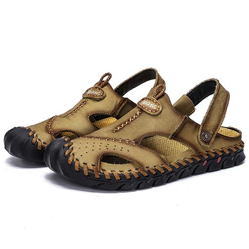 Summer Men's Sandals Classic Genuine Leather Sandals Fashion Outdoor Hiking Shoes Light Breathable Non-slip Sneakers 38-48