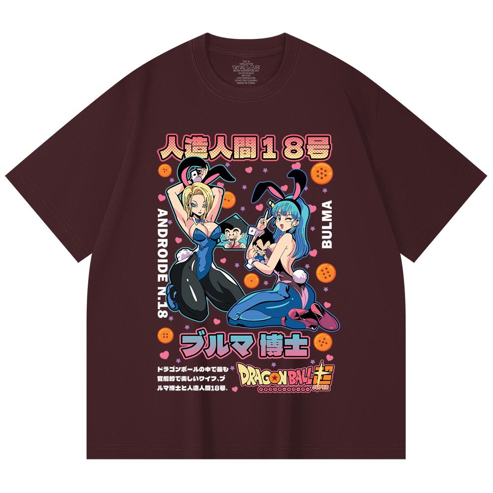 230 г/м² 100% хлопок Dragon Ball V26 Бульма Андроид Принт Унисекс Тяжелая хлопковая футболка