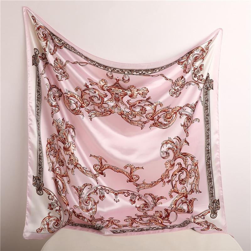 90*90CM Woman Handkerchief for Head Silk Head Scarf Foulard En Satin Neckerchief Luxury Silk Purse Scarf SJ02