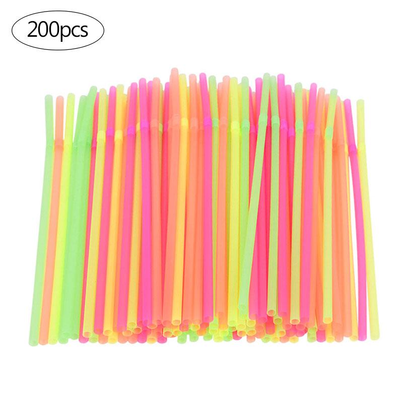 100-600PCS Colorful Drinking Straws Flexible Plastic Juice Cocktail Straw Wedding Birthday Party Christmas Home Decor Supplies