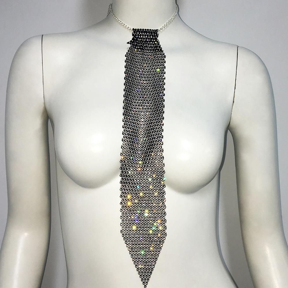Adjustable Crystal Rhinestone Neck Tie Soft Glitter Cravat Metal Sequin Necktie  Music Festival