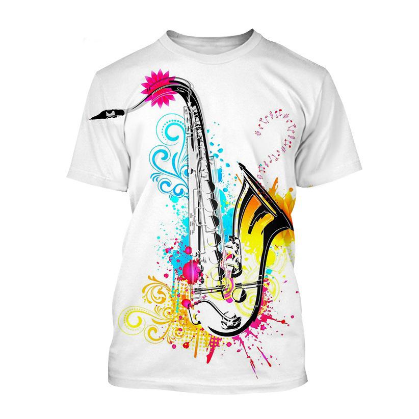 Saxophone Series 3D Printed Men's Casual Short Sleeved T-shirt Sportwear Men T-shirts
