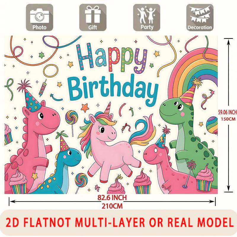 Party Backdrop Happy Birthday Birthday Unicorn Rainbow Photo Booth Background Wall Decor