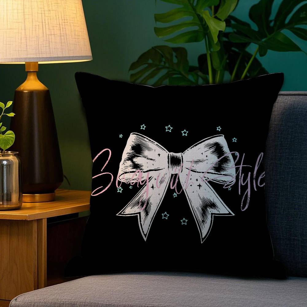 Korean Trendy Bow Pillow Case Plush Fabric Soft Double Sided Print Sofa Cushion Cover Throw Pillow Covers