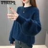 Round Neck Sweater Women's Loose Pullover Solid Color Long-haired Sweater Thickened Warm Bottoming Autumn and Winter