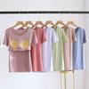 New Summer Ladies Modal Pajamas One Piece Top T-Shirt With Chest Pad Short Sleeve Bottoming Shirt Homewear Sleep Wear Women