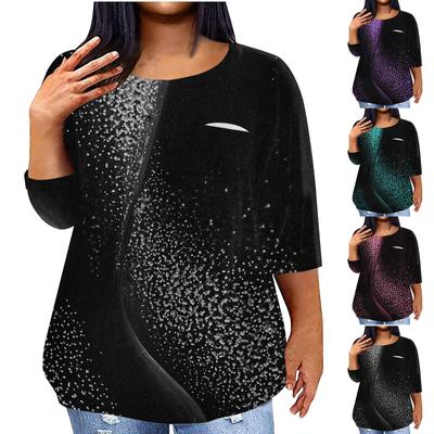 Женский модный повседневный пуловер с круглым вырезом и рукавом три четверти с принтом, топ с рукавами 4/3