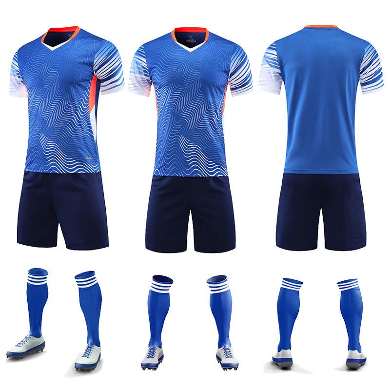 Soccer Uniform Set, Summer Competition Team Uniform, Training Short Sleeves, Striped Breathable Jersey