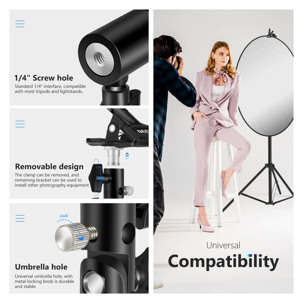 Neewer 2Pcs Photo Studio Heavy Duty Metal Clamp Holder with 5/8" Light Stand Attachment for Reflector