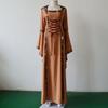 Medieval Retro Hooded Dress with Square Neck, Lace-Up Detail, and Bell Sleeves