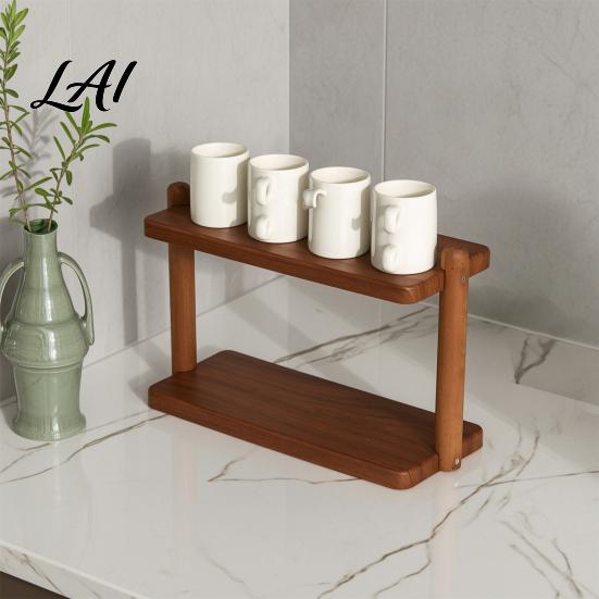Functional Holder for Daily Items 2-Tier Desktop Storage Rack Wooden Vertical Space Saving Organizer Strong Versatile Cup Kitchen Load-Bearing