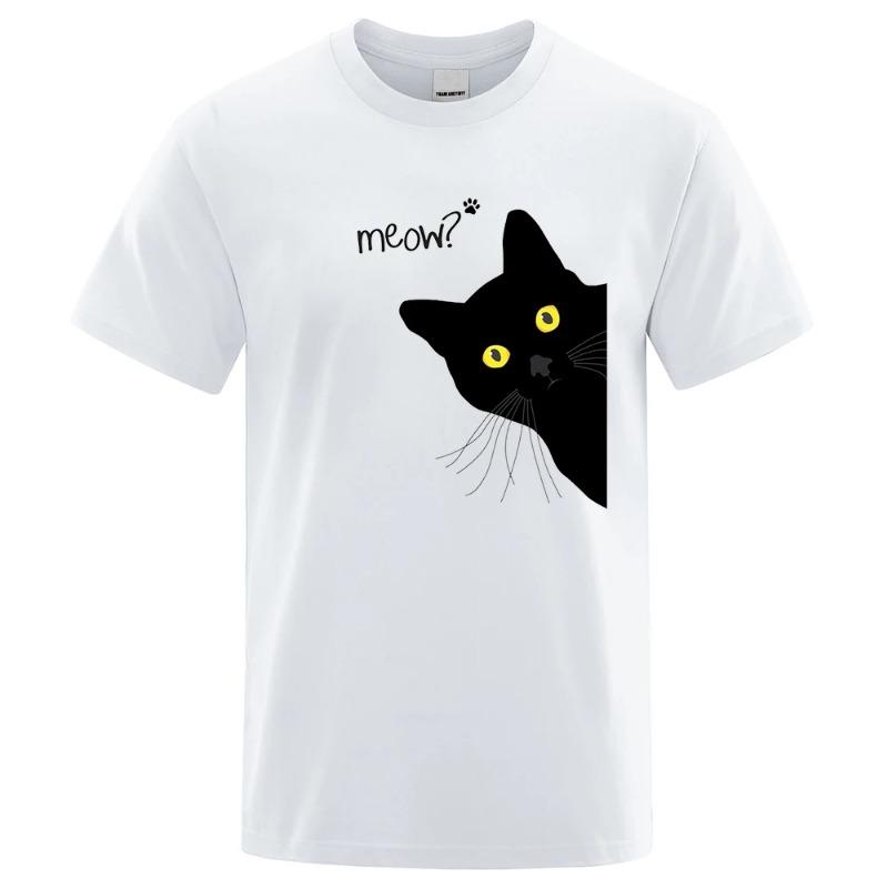 Meow Black Cat Funny Printing Men T-Shirts Breathable Tee Clothes Summer Streetwear Tops Oversized Loose Cotton Short Sleeve T-Shirts Men’s