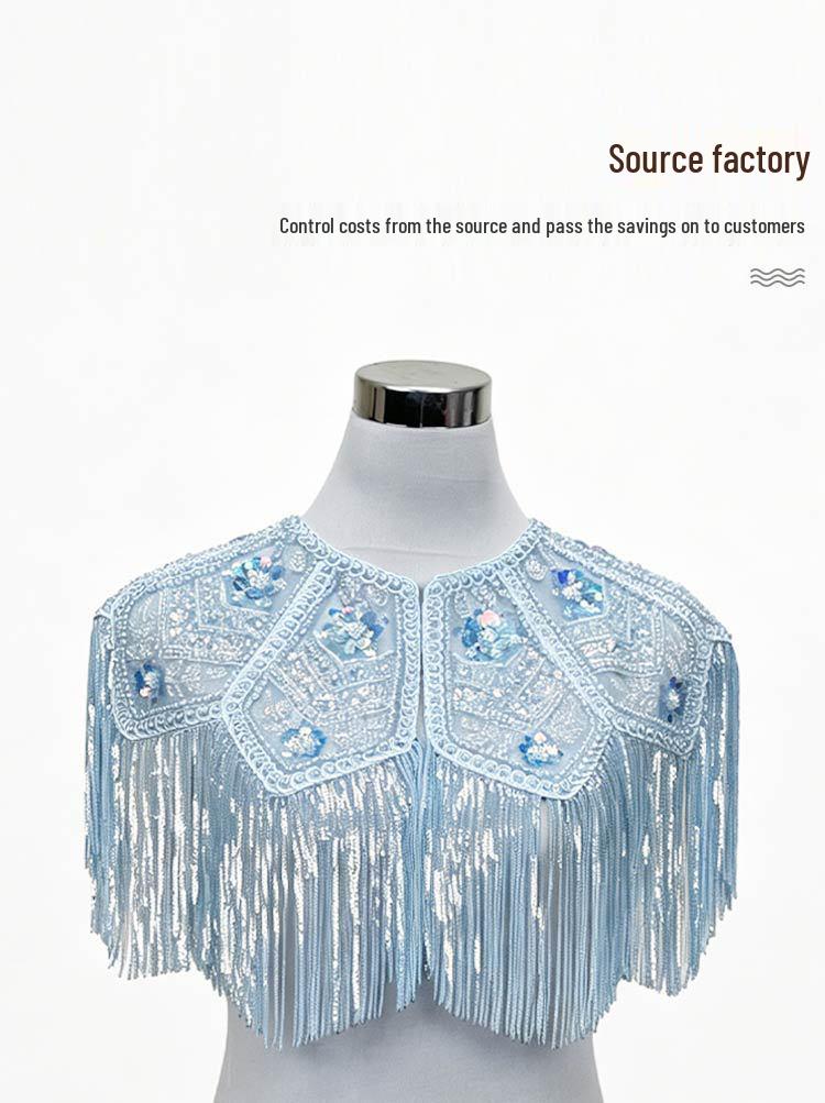 Elegant Beaded Qipao Wedding Dress with Tassel Shawl and Embroidery