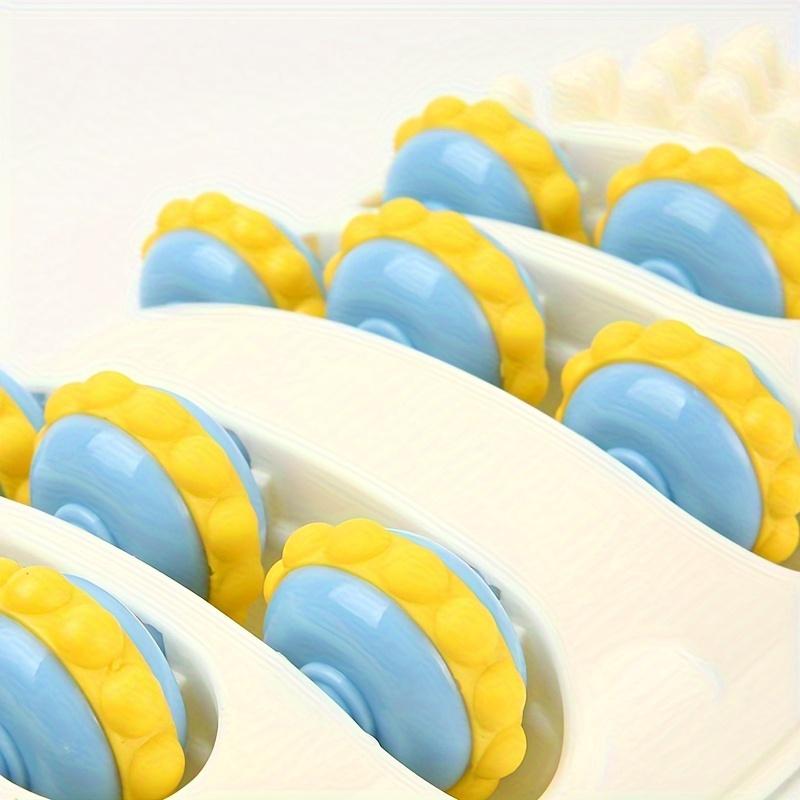 Массажер для глубокого массажа стоп - 4-рядный рефлексологический ролик с синими и желтыми узлами, прочная конструкция из АБС-пластика для йоги, фитнеса, облегчения боли и восстановления мышц