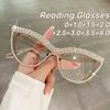 Trendy Diamond Encrusted Reading Glasses Vintage Luxury Cat Eye Anti Blue Light Reading Glasses Computer Protection Glasses