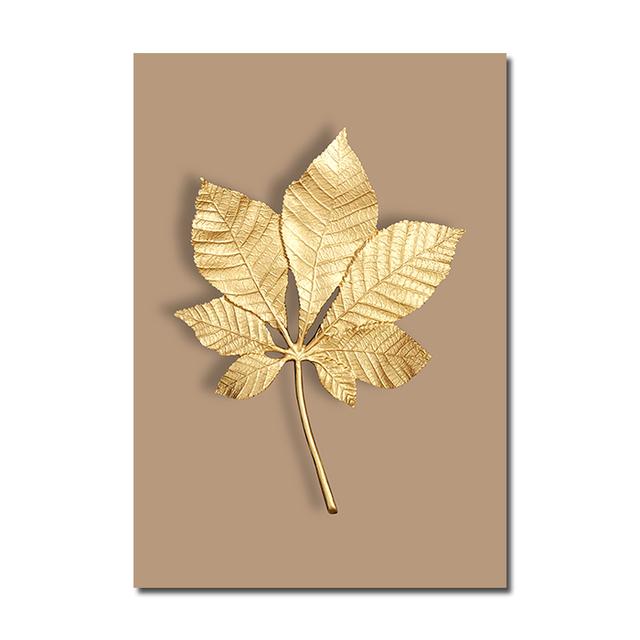 Abstract Plant Flower Wall Art Luxurious Golden Ginkgo Maple Leaves Poster Prints Home Living Room Wall Decor Picture No Frame