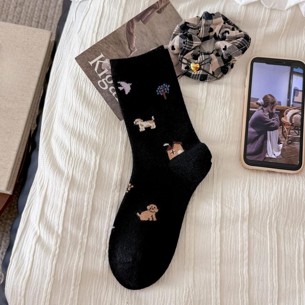 Женские осенне-зимние теплые новые простые мультяшные милые шерстяные бесшовные носки-гольфы