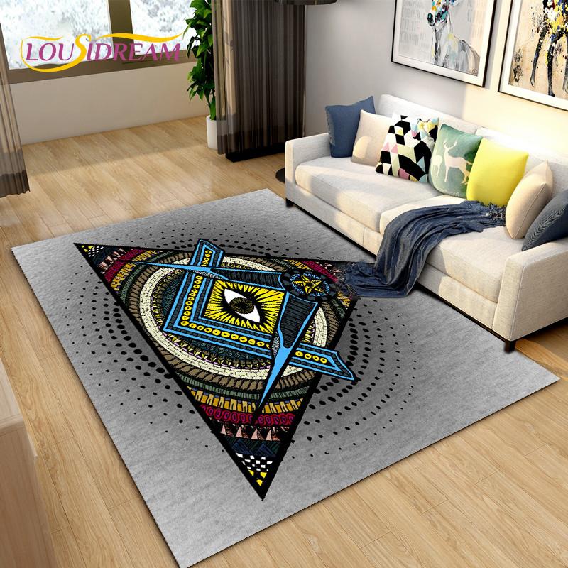 Masonic Carpet Freemason Illuminati Ring Area Rug Large,Carpet All Seeing Eye Rugs Carpets for Living Room,Fitness Pet Floor Mat