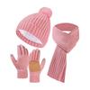 3Pcs/Set Winter Hat Scarf Gloves Set Solid Color Thickened Warm Plush Lining Elastic Brimless Hat Long Scarf Knitting Gloves Set