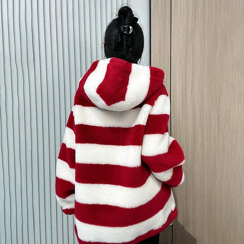 Kaiser Женское шерстяное пальто с капюшоном и полосатой отделкой из овчины