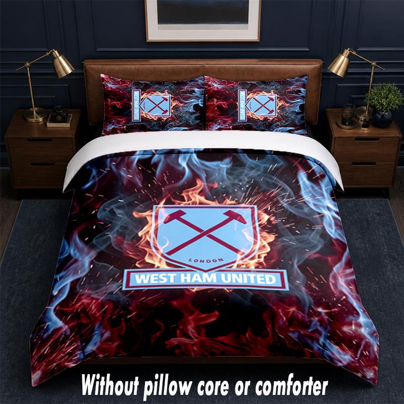 West Ham United Football Design Bed Bedding Set 1 Duvet Cover + 2 Pillowcases Soft Breathable Household Bed Linens
