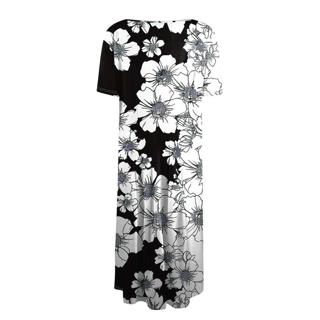 Women's Loose Casual And Fashionable Round Neck Short Sleeved Printed Mid Length Dress