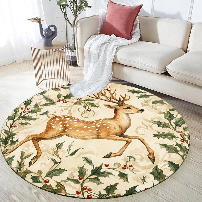 Бегущий олень, Круглый ковер, Ковер для гостиной, спальни, дивана, игровой комнаты, Декор, Нескользящий коврик для пола