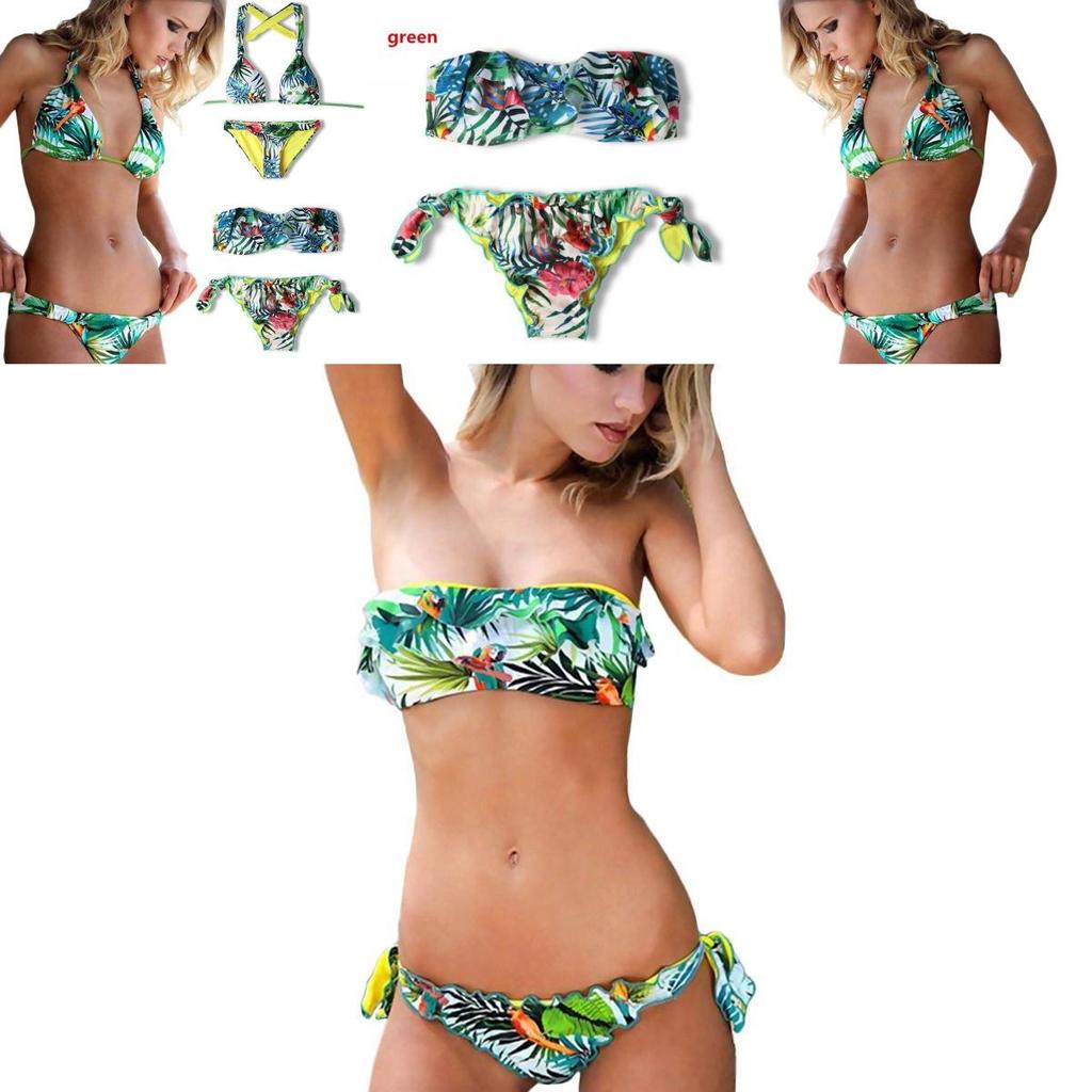 Exquisite Tropical Bikini Set With Green Leaf Print For Stylish Summer Swimwear