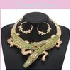 Creative Rhinestone Decoration Crocodile Design Women Necklace And Earring Set For Women Spring