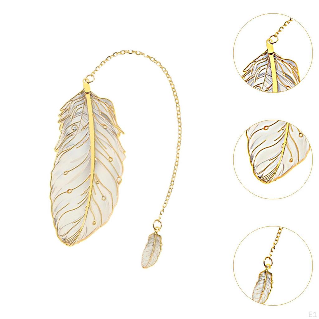 Feather Bookmark Metal with Charm Decorative Elegant Stylish Modern Art Book
