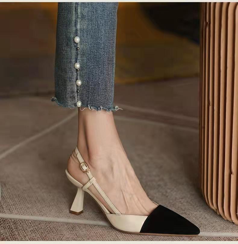 Женская обувь, 2024 г., брендовые брендовые туфли с острым носком на пятке, женские летние модные туфли-лодочки на высоком каблуке, туфли без шнуровки, женские вечерние сандалии