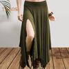 Women Skirt High Waist Solid Color Irregular Hem Long Skirt Side Slit Design Slimming Skirt Work Leisure Travel Wear