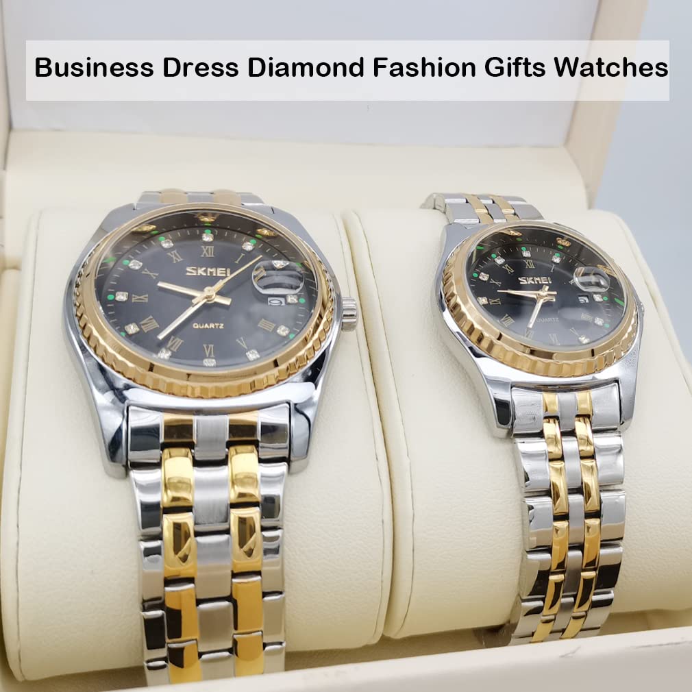 Pair Watches Couples Popular Pair Watches Pair Watch Set Arm Watch Classic Gold Silver Stainless Steel Band Waterproof Luxury Present Marriage Day Day