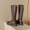 Мода 2025 Осень Зима Новые Женские Высокие Сапоги Ботинки Челси Коровья Кожа Круглый Носок Каблук Женские Сапоги До Колена Женская Обувь Молния