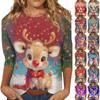 Ladies' Christmas Printed Fashionable Casual Seven Quarter Sleeved Round Neck Top