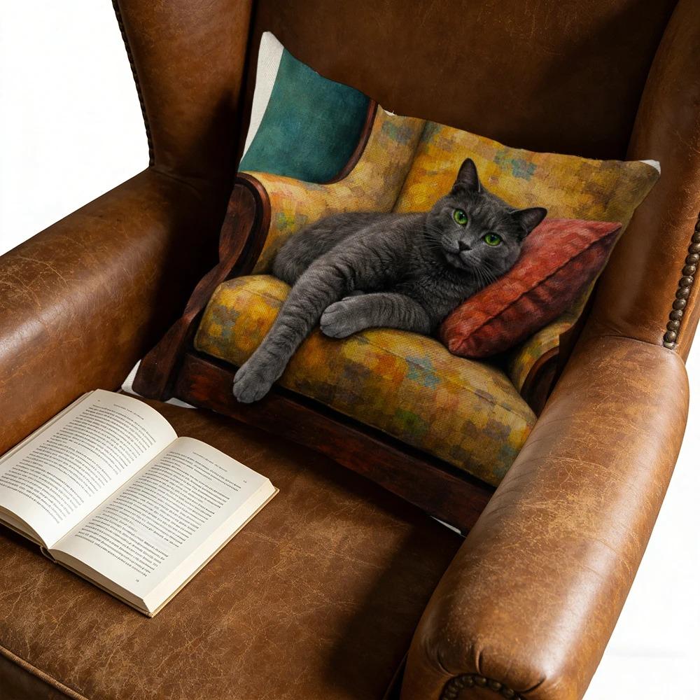 Vintage Style Cat Pillowcase D Flat Printed Peach Skin Decorative Throw Pillow Cover For Couch Bedroom Home Decor